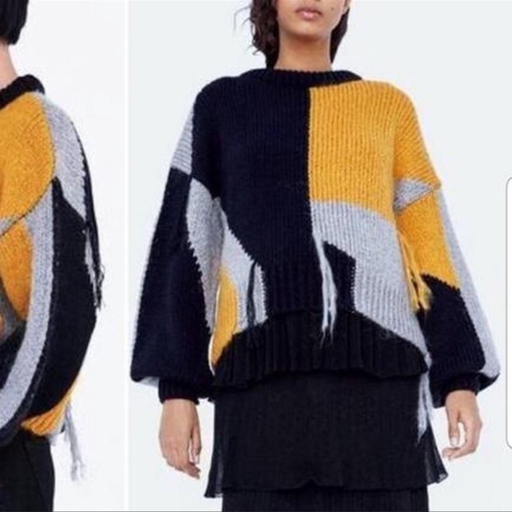 AVANTLOOK Loose Tassel Colorblock Sweater